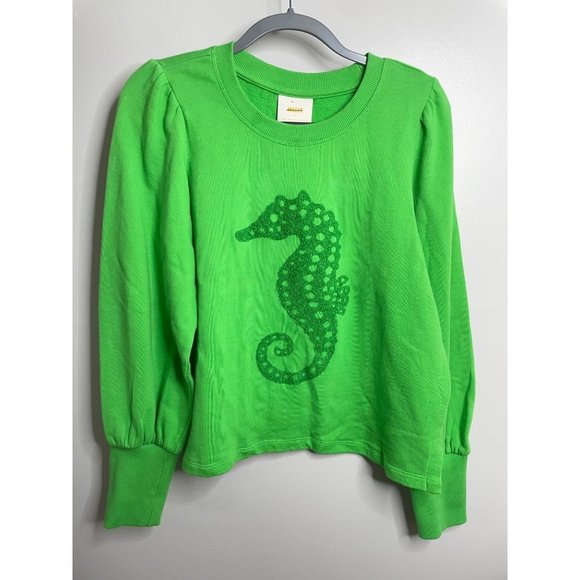 Anthropologie Maeve Seahorse Sweater Tufted Green Pullover Sweatshirt Sz XL New - Picture 4 of 8